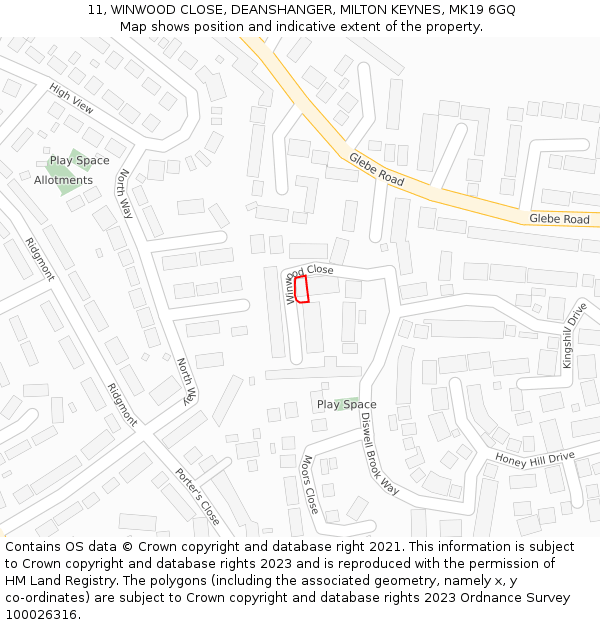 11, WINWOOD CLOSE, DEANSHANGER, MILTON KEYNES, MK19 6GQ: Location map and indicative extent of plot
