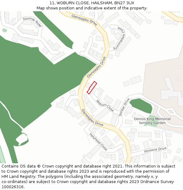 11, WOBURN CLOSE, HAILSHAM, BN27 3UX: Location map and indicative extent of plot