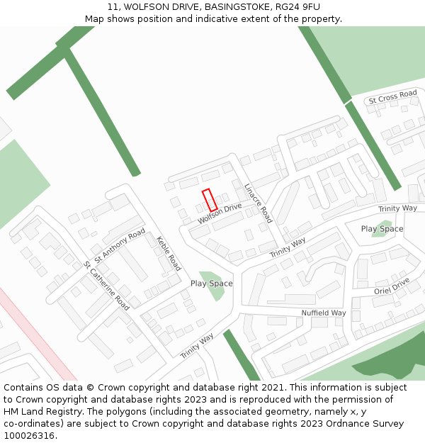 11, WOLFSON DRIVE, BASINGSTOKE, RG24 9FU: Location map and indicative extent of plot