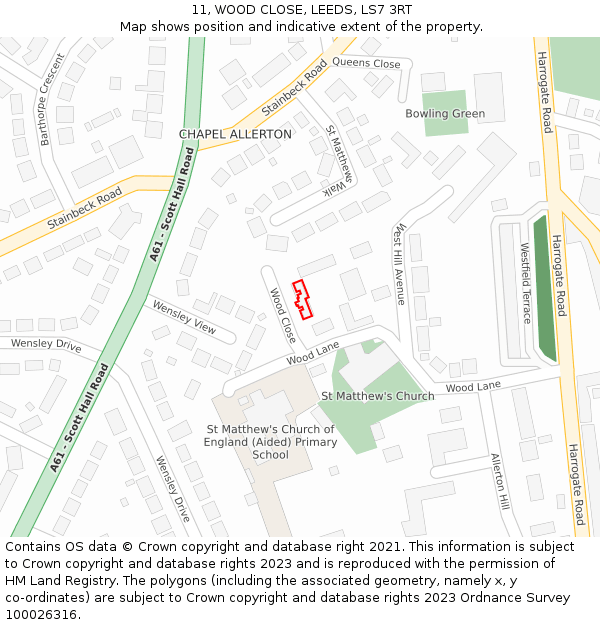 11, WOOD CLOSE, LEEDS, LS7 3RT: Location map and indicative extent of plot