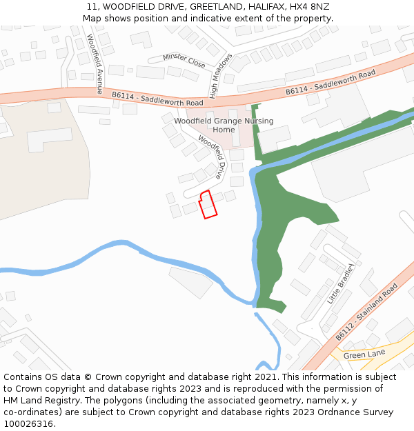 11, WOODFIELD DRIVE, GREETLAND, HALIFAX, HX4 8NZ: Location map and indicative extent of plot