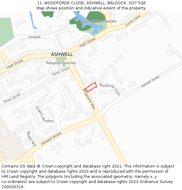11, WOODFORDE CLOSE, ASHWELL, BALDOCK, SG7 5QE: Location map and indicative extent of plot