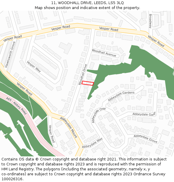 11, WOODHALL DRIVE, LEEDS, LS5 3LQ: Location map and indicative extent of plot