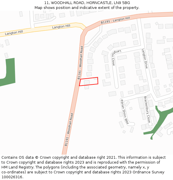 11, WOODHALL ROAD, HORNCASTLE, LN9 5BG: Location map and indicative extent of plot