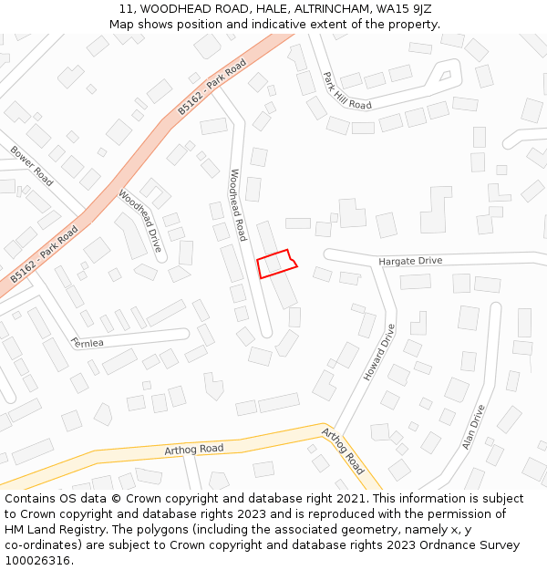 11, WOODHEAD ROAD, HALE, ALTRINCHAM, WA15 9JZ: Location map and indicative extent of plot
