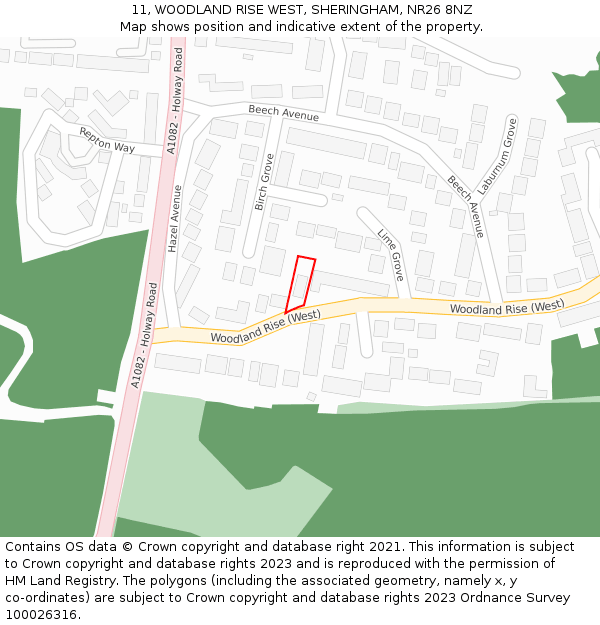 11, WOODLAND RISE WEST, SHERINGHAM, NR26 8NZ: Location map and indicative extent of plot