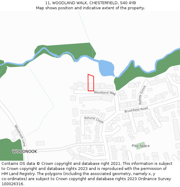11, WOODLAND WALK, CHESTERFIELD, S40 4YB: Location map and indicative extent of plot