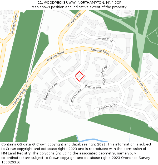 11, WOODPECKER WAY, NORTHAMPTON, NN4 0QP: Location map and indicative extent of plot