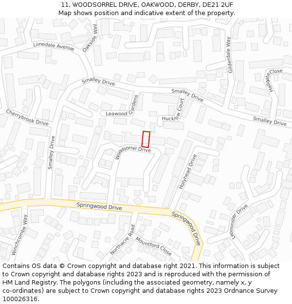 11, WOODSORREL DRIVE, OAKWOOD, DERBY, DE21 2UF: Location map and indicative extent of plot