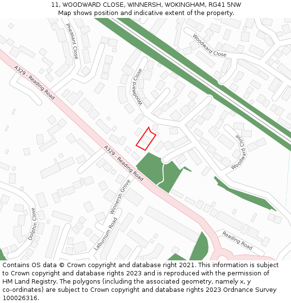 11, WOODWARD CLOSE, WINNERSH, WOKINGHAM, RG41 5NW: Location map and indicative extent of plot