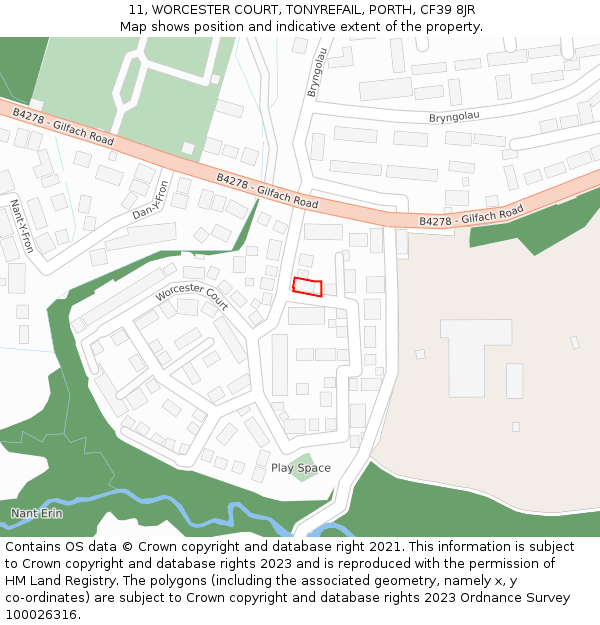 11, WORCESTER COURT, TONYREFAIL, PORTH, CF39 8JR: Location map and indicative extent of plot