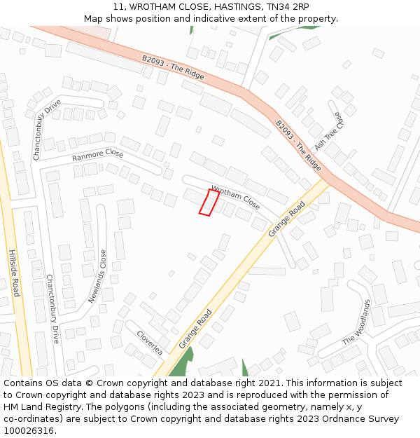 11, WROTHAM CLOSE, HASTINGS, TN34 2RP: Location map and indicative extent of plot
