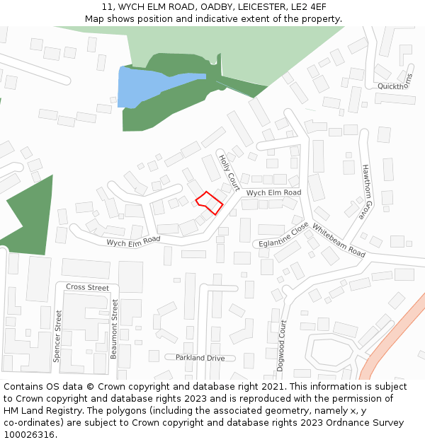 11, WYCH ELM ROAD, OADBY, LEICESTER, LE2 4EF: Location map and indicative extent of plot