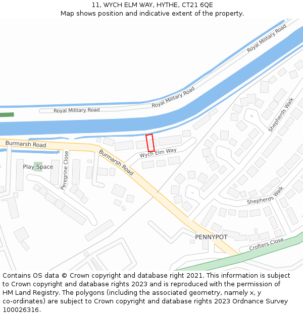11, WYCH ELM WAY, HYTHE, CT21 6QE: Location map and indicative extent of plot