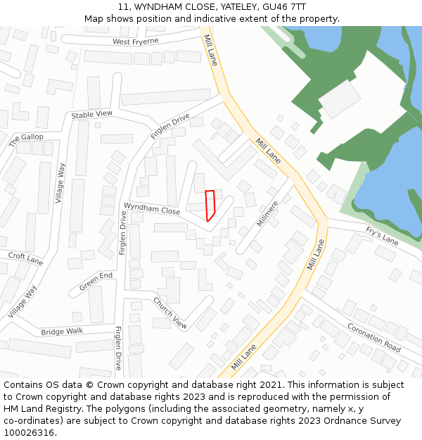 11, WYNDHAM CLOSE, YATELEY, GU46 7TT: Location map and indicative extent of plot