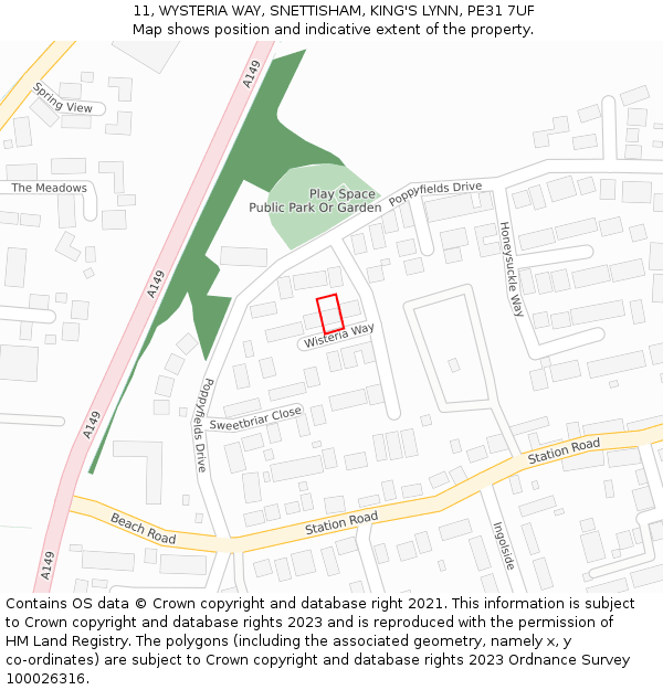 11, WYSTERIA WAY, SNETTISHAM, KING'S LYNN, PE31 7UF: Location map and indicative extent of plot