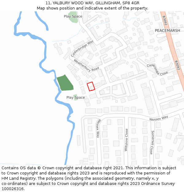 11, YALBURY WOOD WAY, GILLINGHAM, SP8 4GR: Location map and indicative extent of plot