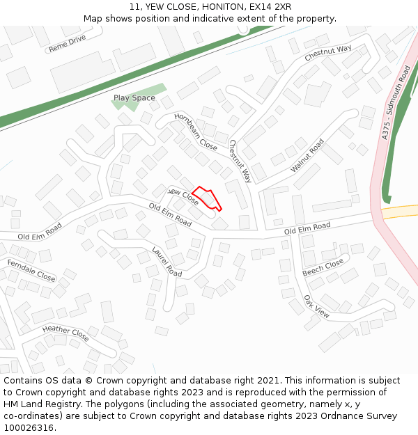 11, YEW CLOSE, HONITON, EX14 2XR: Location map and indicative extent of plot