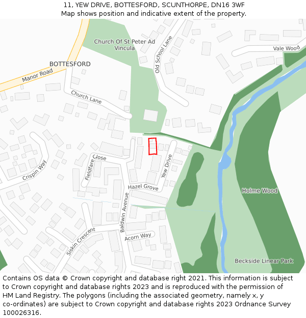 11, YEW DRIVE, BOTTESFORD, SCUNTHORPE, DN16 3WF: Location map and indicative extent of plot