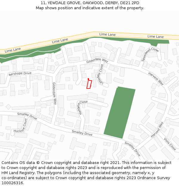 11, YEWDALE GROVE, OAKWOOD, DERBY, DE21 2PD: Location map and indicative extent of plot