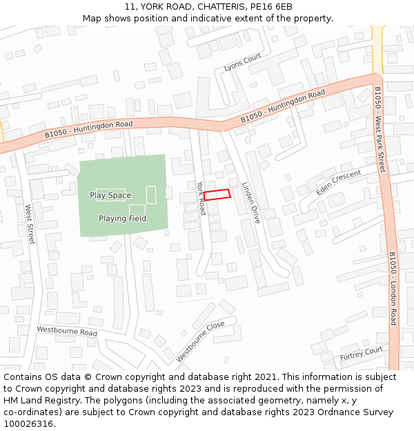 11, YORK ROAD, CHATTERIS, PE16 6EB: Location map and indicative extent of plot