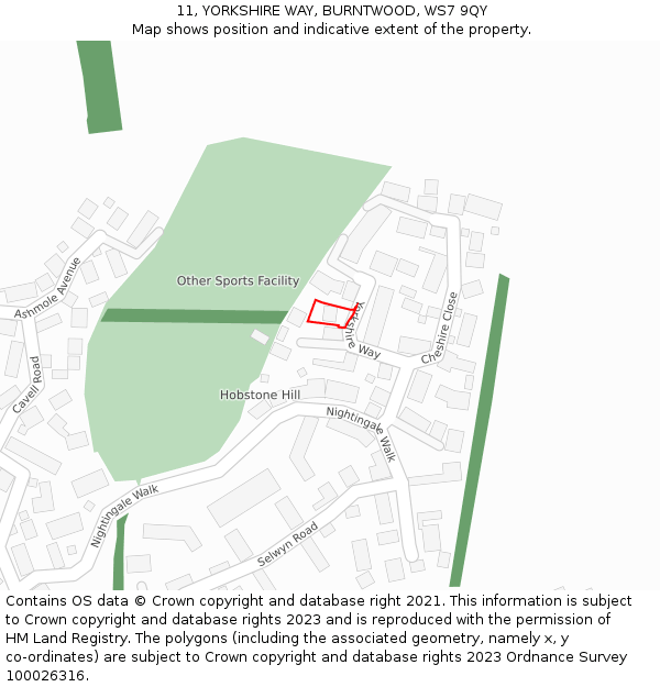 11, YORKSHIRE WAY, BURNTWOOD, WS7 9QY: Location map and indicative extent of plot