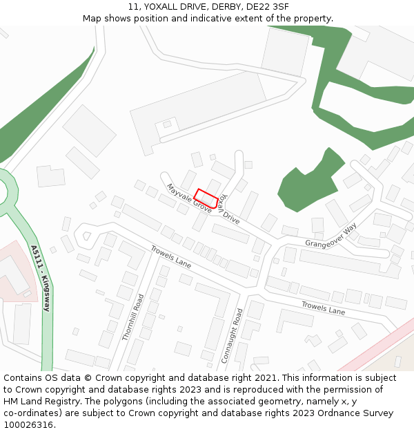 11, YOXALL DRIVE, DERBY, DE22 3SF: Location map and indicative extent of plot