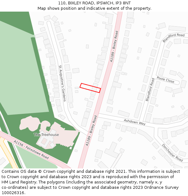 110, BIXLEY ROAD, IPSWICH, IP3 8NT: Location map and indicative extent of plot