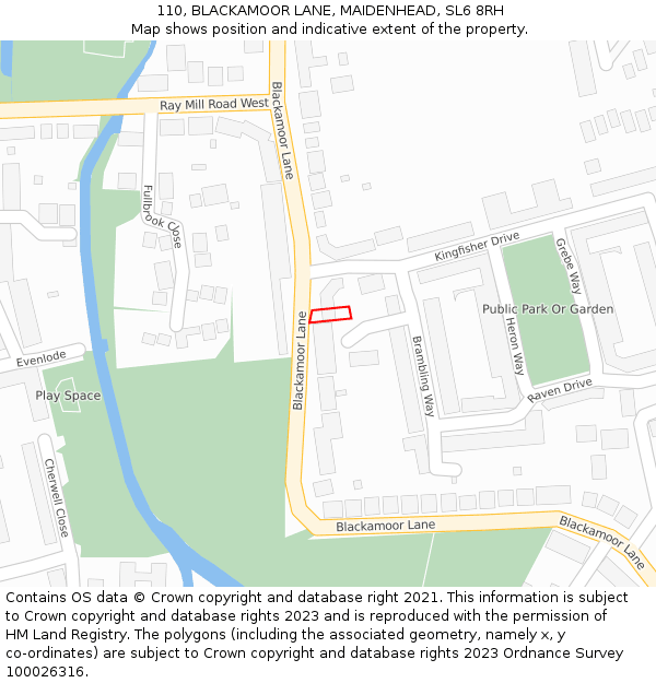 110, BLACKAMOOR LANE, MAIDENHEAD, SL6 8RH: Location map and indicative extent of plot