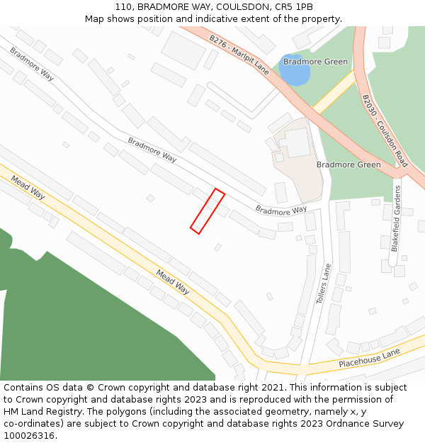 110, BRADMORE WAY, COULSDON, CR5 1PB: Location map and indicative extent of plot
