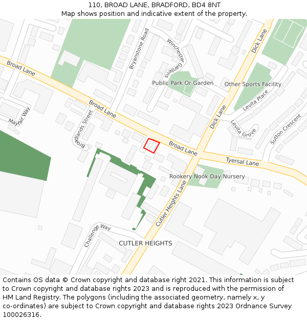 110, BROAD LANE, BRADFORD, BD4 8NT: Location map and indicative extent of plot