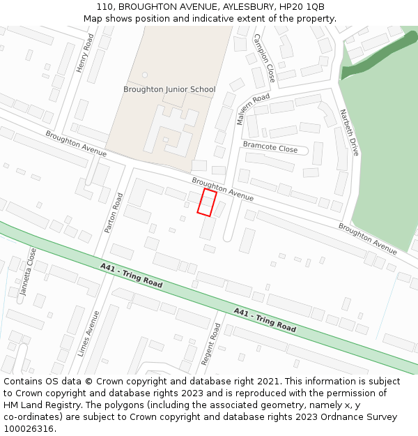 110, BROUGHTON AVENUE, AYLESBURY, HP20 1QB: Location map and indicative extent of plot