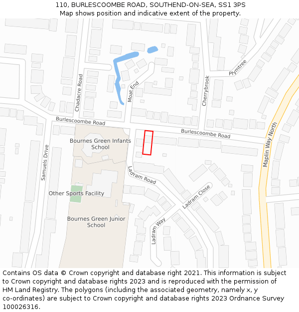 110, BURLESCOOMBE ROAD, SOUTHEND-ON-SEA, SS1 3PS: Location map and indicative extent of plot