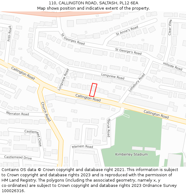110, CALLINGTON ROAD, SALTASH, PL12 6EA: Location map and indicative extent of plot