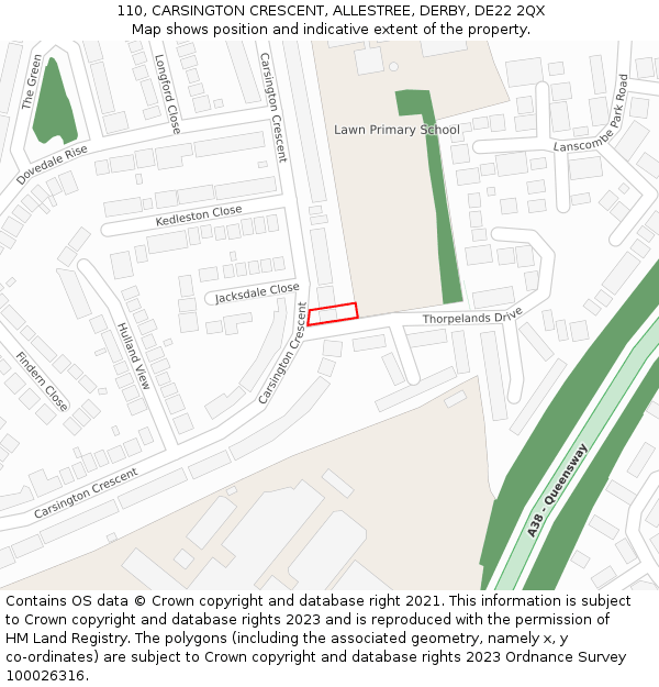 110, CARSINGTON CRESCENT, ALLESTREE, DERBY, DE22 2QX: Location map and indicative extent of plot