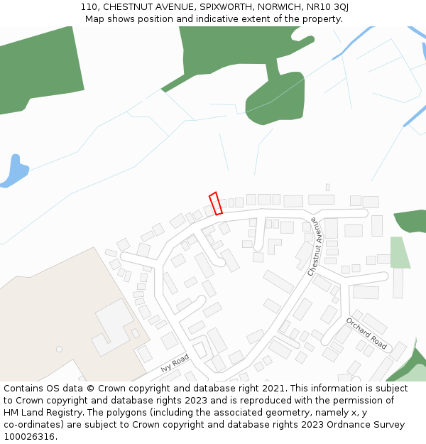 110, CHESTNUT AVENUE, SPIXWORTH, NORWICH, NR10 3QJ: Location map and indicative extent of plot