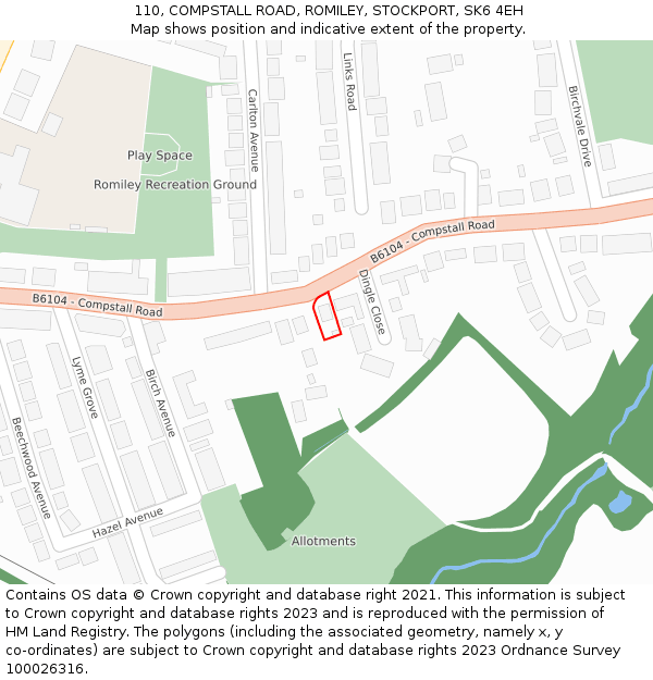 110, COMPSTALL ROAD, ROMILEY, STOCKPORT, SK6 4EH: Location map and indicative extent of plot