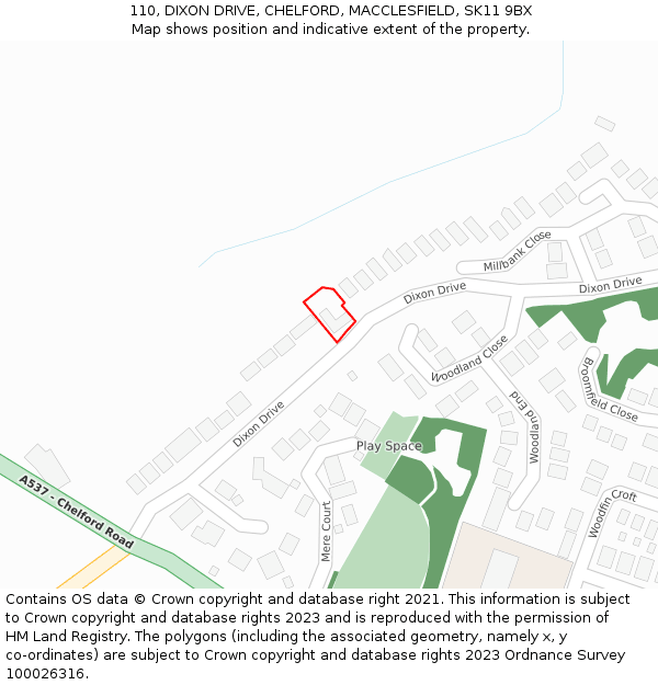 110, DIXON DRIVE, CHELFORD, MACCLESFIELD, SK11 9BX: Location map and indicative extent of plot