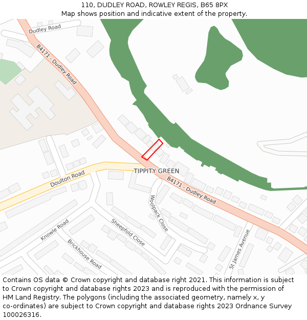 110, DUDLEY ROAD, ROWLEY REGIS, B65 8PX: Location map and indicative extent of plot