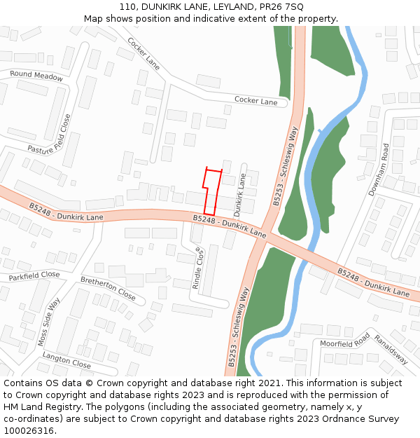 110, DUNKIRK LANE, LEYLAND, PR26 7SQ: Location map and indicative extent of plot