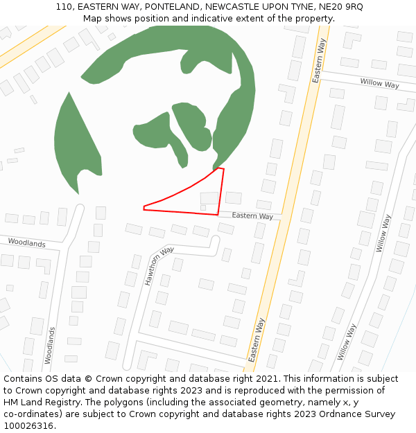 110, EASTERN WAY, PONTELAND, NEWCASTLE UPON TYNE, NE20 9RQ: Location map and indicative extent of plot