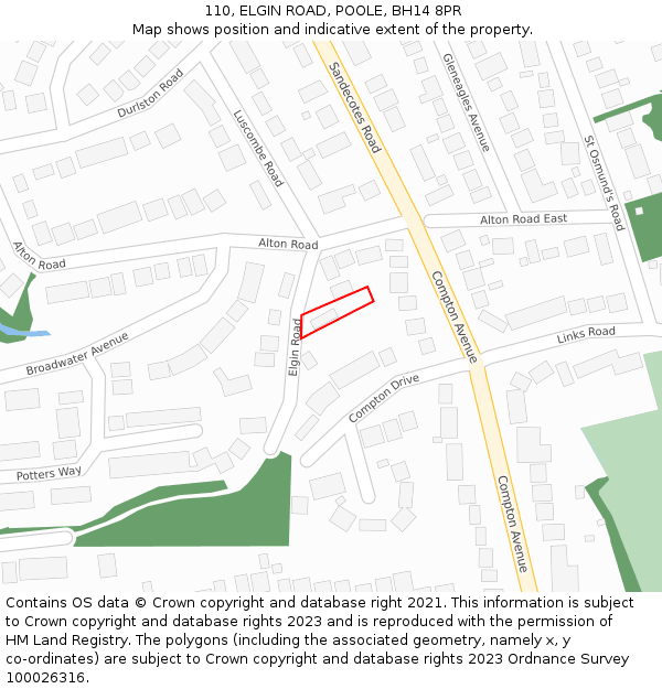 110, ELGIN ROAD, POOLE, BH14 8PR: Location map and indicative extent of plot