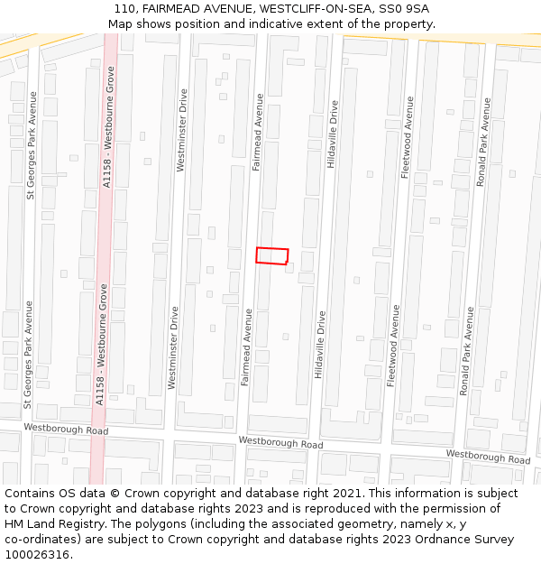 110, FAIRMEAD AVENUE, WESTCLIFF-ON-SEA, SS0 9SA: Location map and indicative extent of plot