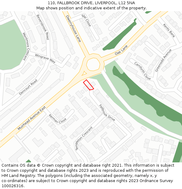 110, FALLBROOK DRIVE, LIVERPOOL, L12 5NA: Location map and indicative extent of plot