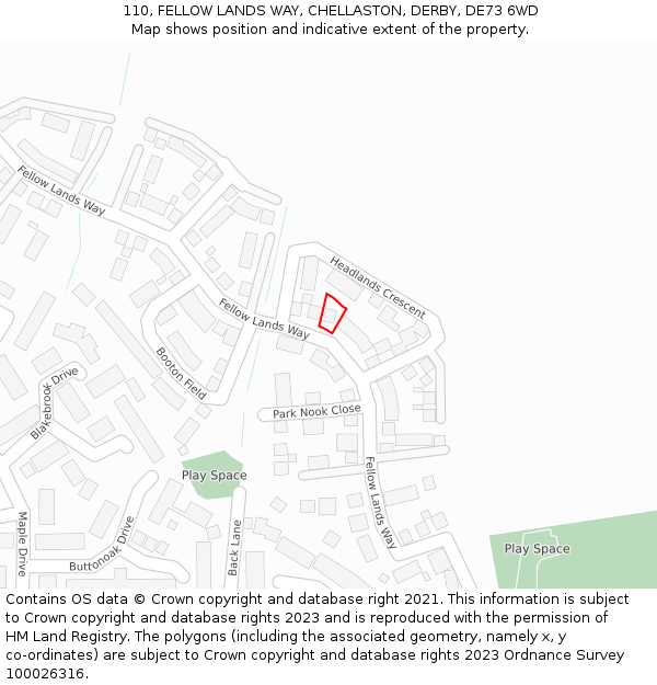 110, FELLOW LANDS WAY, CHELLASTON, DERBY, DE73 6WD: Location map and indicative extent of plot