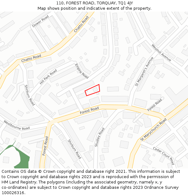110, FOREST ROAD, TORQUAY, TQ1 4JY: Location map and indicative extent of plot