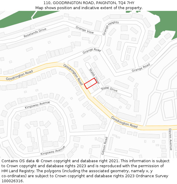 110, GOODRINGTON ROAD, PAIGNTON, TQ4 7HY: Location map and indicative extent of plot