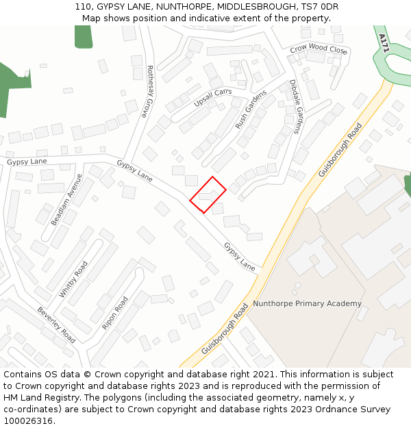 110, GYPSY LANE, NUNTHORPE, MIDDLESBROUGH, TS7 0DR: Location map and indicative extent of plot