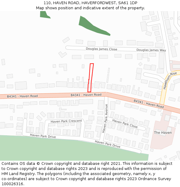 110, HAVEN ROAD, HAVERFORDWEST, SA61 1DP: Location map and indicative extent of plot
