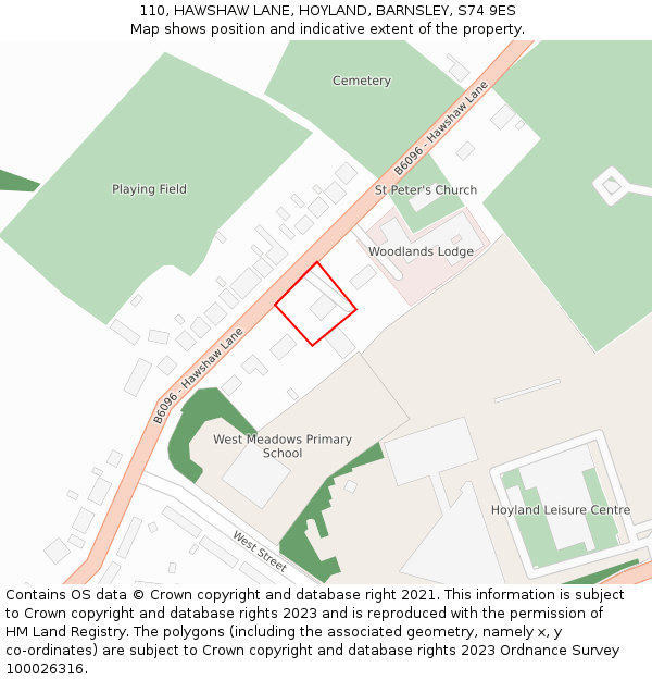 110, HAWSHAW LANE, HOYLAND, BARNSLEY, S74 9ES: Location map and indicative extent of plot